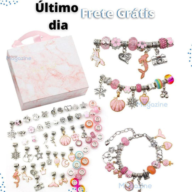 Kit Pulseiras e Berloques de Prata DIY - 64 Peças - HubyShop