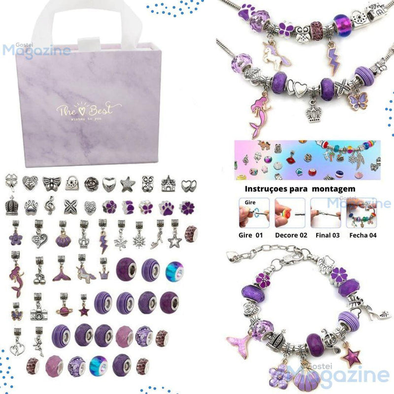 Kit Pulseiras e Berloques de Prata DIY - 64 Peças - HubyShop