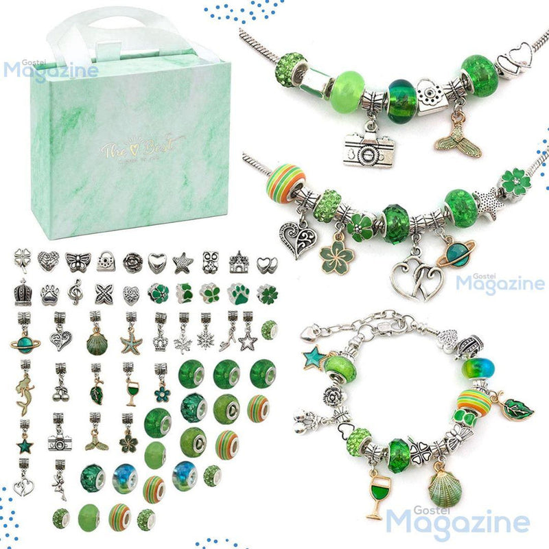 Kit Pulseiras e Berloques de Prata DIY - 64 Peças - HubyShop