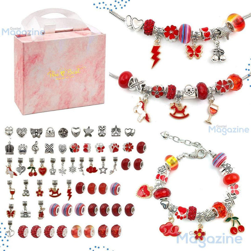 Kit Pulseiras e Berloques de Prata DIY - 64 Peças - HubyShop