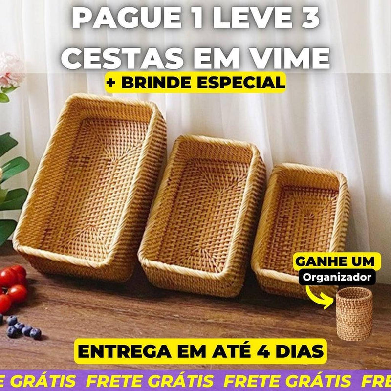 [PAGUE 1 LEVE 3] - KIT 3 CESTAS VIME - Feitas à Mão - HubyShop